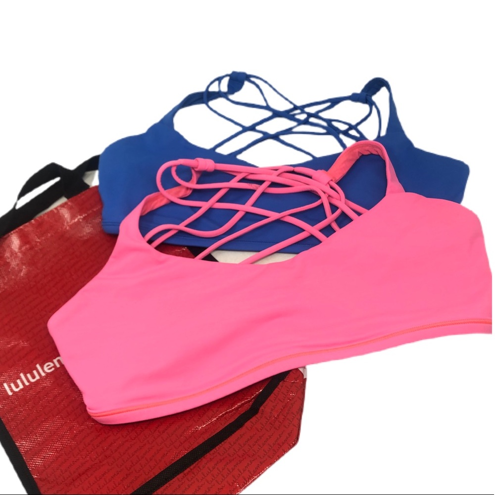 (2) Lululemon Energy Strappy Back Bras & Bag sz 12